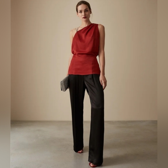 REISS Adalee Chain Back One Shoulder Satin Backless Top - Picture 4 of 8